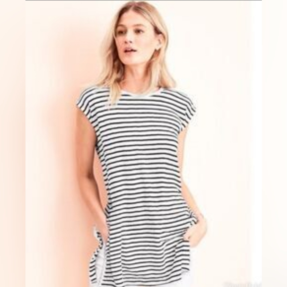 Eileen Fisher Organic Linen Jersey Seaside Striped Tunic Size Small